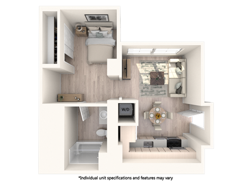 this is a 3d floor plan of a 824 square foot 1 bedroom apartment at the